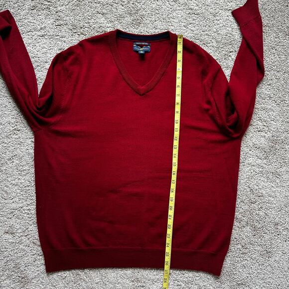 Club Room Men's Merino Wool Sweater V-Neck Dark Red Size XL Italian Spun Yarn - Picture 9 of 9